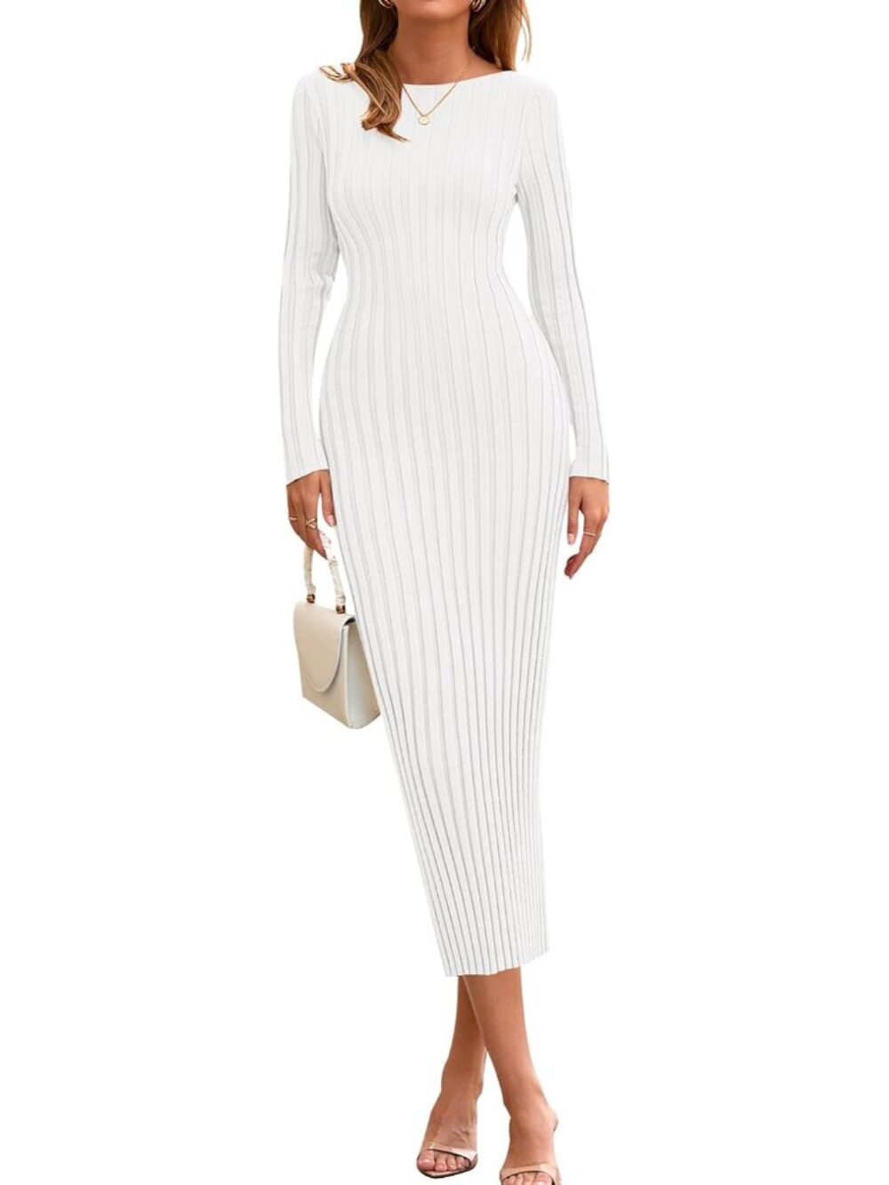 Elegant Long Sleeve Ribbed Knit Sweater Dress for Women 2026